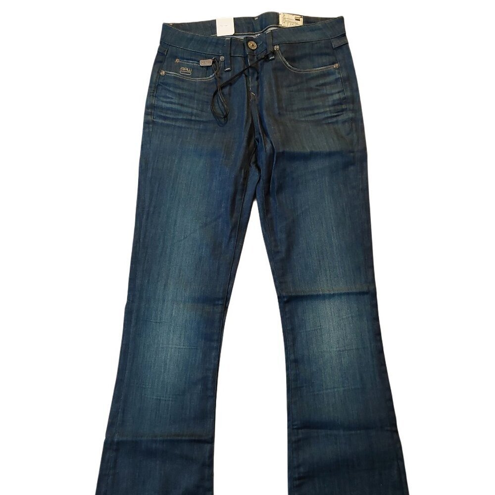 Retro G-Star 3301 Bell Bottom Flare Dark Vintage Blue Denim Jeans Sz 27 NWT